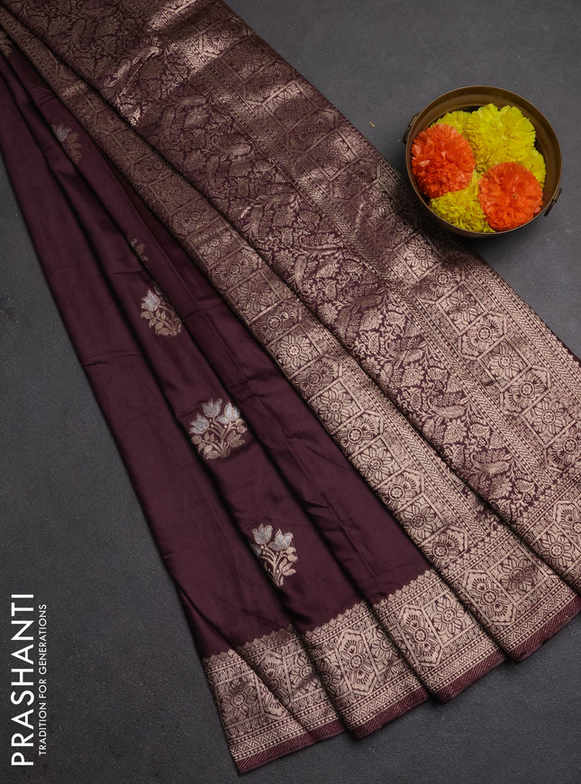 Semi chanderi saree wine shade with zari woven buttas and zari woven border