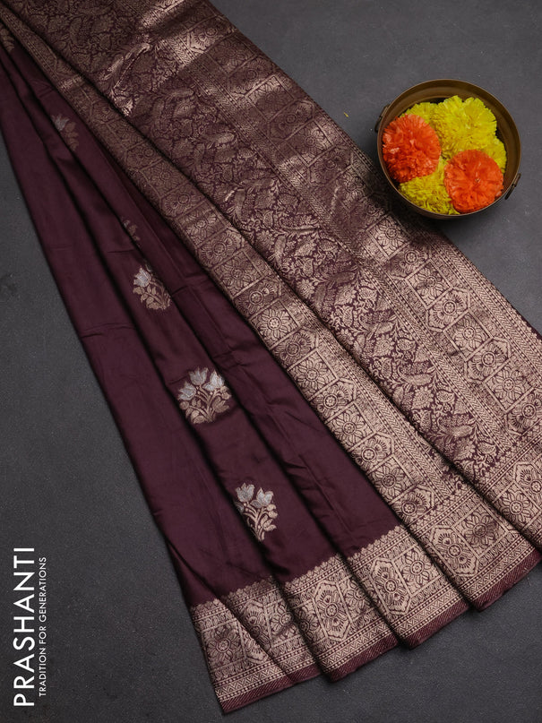 Semi chanderi saree wine shade with zari woven buttas and zari woven border