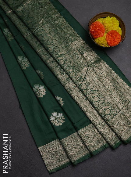 Semi chanderi saree green with zari woven buttas and zari woven border