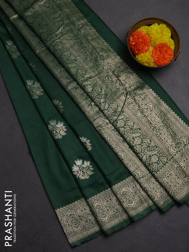 Semi chanderi saree green with zari woven buttas and zari woven border