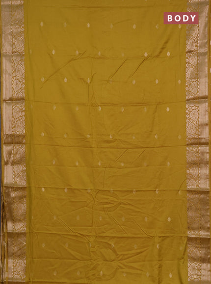 Semi chanderi saree mustard yellow with allover self emboss & zari buttas and zari woven border
