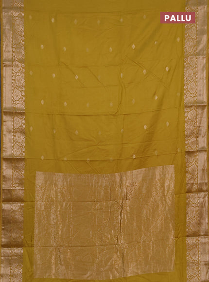 Semi chanderi saree mustard yellow with allover self emboss & zari buttas and zari woven border