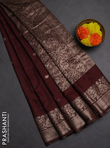 Semi chanderi saree coffee brown with allover self emboss & zari buttas and zari woven border