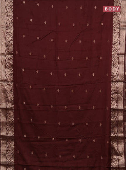 Semi chanderi saree coffee brown with allover self emboss & zari buttas and zari woven border