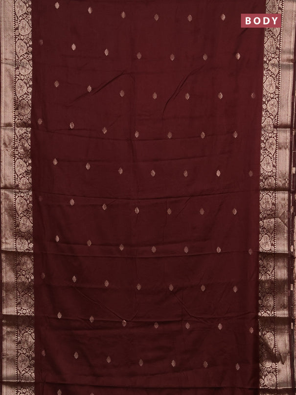 Semi chanderi saree coffee brown with allover self emboss & zari buttas and zari woven border
