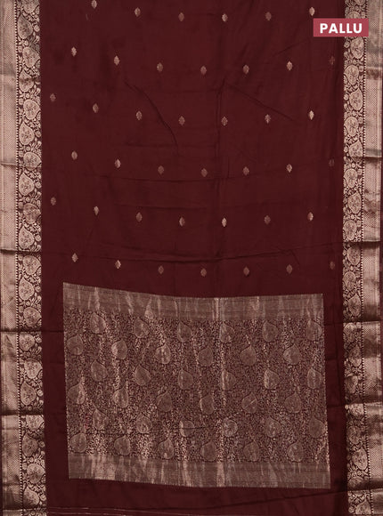 Semi chanderi saree coffee brown with allover self emboss & zari buttas and zari woven border