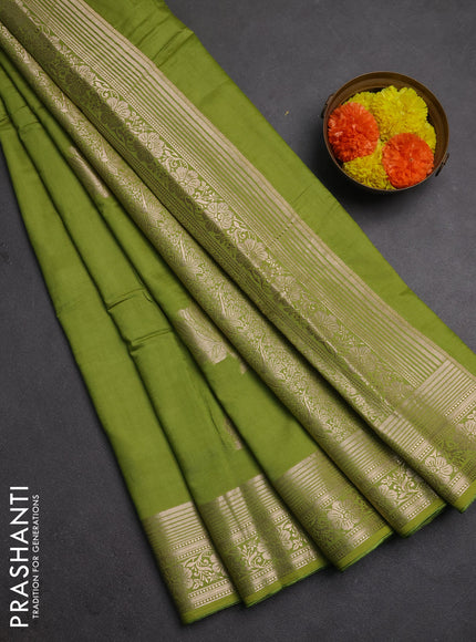 Semi chanderi saree light green with zari woven buttas and zari woven border