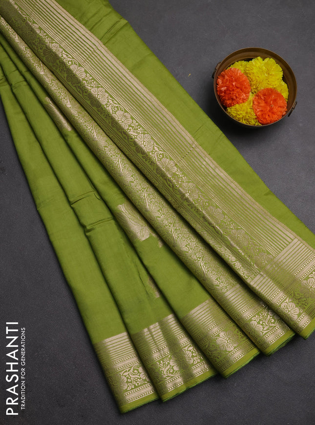 Semi chanderi saree light green with zari woven buttas and zari woven border