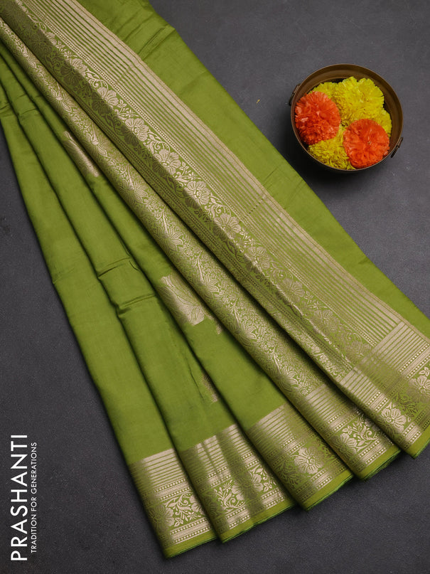 Semi chanderi saree light green with zari woven buttas and zari woven border