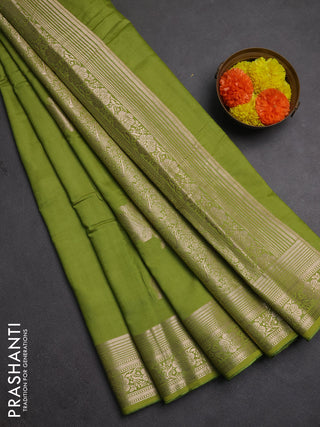 Semi chanderi saree light green with zari woven buttas and zari woven border