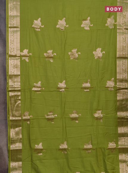 Semi chanderi saree light green with zari woven buttas and zari woven border