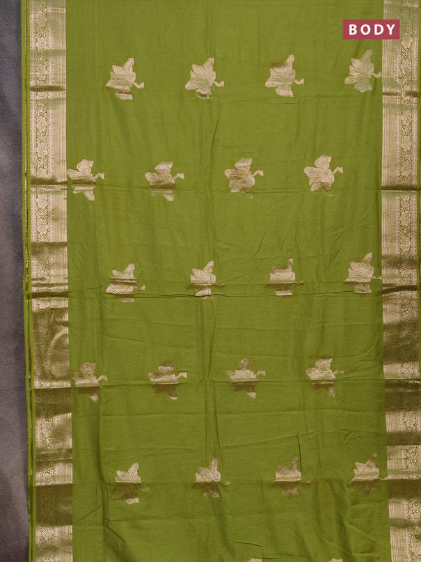 Semi chanderi saree light green with zari woven buttas and zari woven border