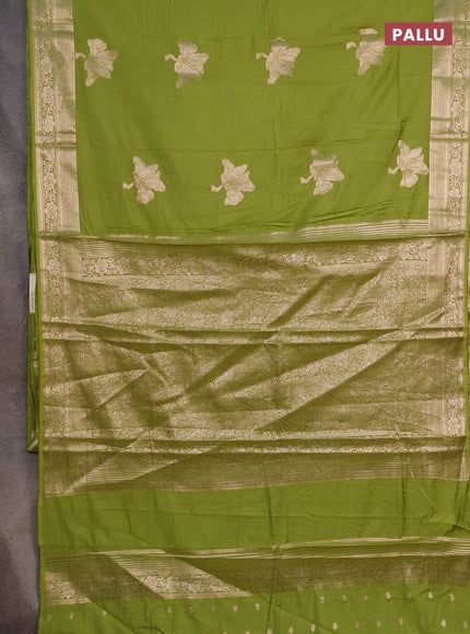 Semi chanderi saree light green with zari woven buttas and zari woven border