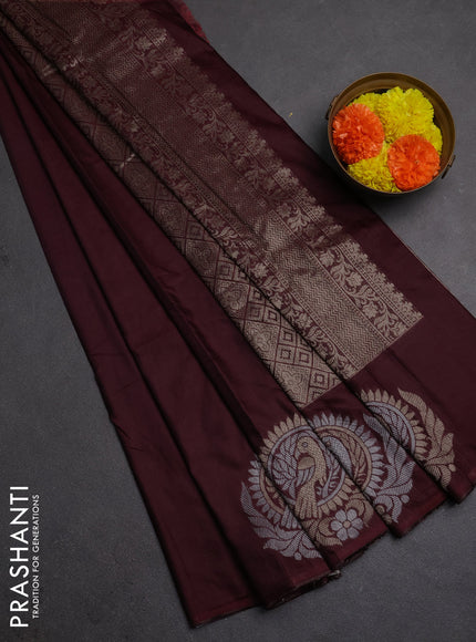Semi chanderi saree wine shade with plain body and zari woven border