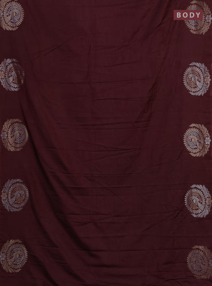Semi chanderi saree wine shade with plain body and zari woven border
