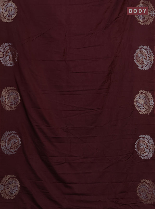 Semi chanderi saree wine shade with plain body and zari woven border
