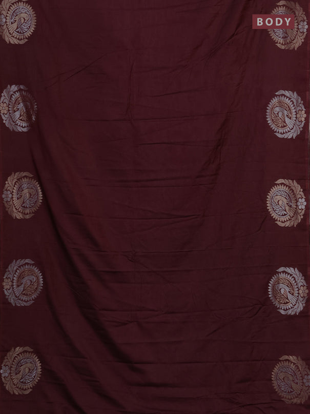 Semi chanderi saree wine shade with plain body and zari woven border
