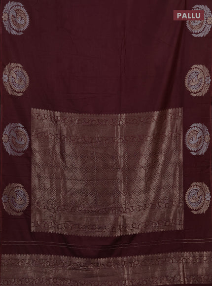 Semi chanderi saree wine shade with plain body and zari woven border