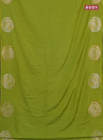 Semi chanderi saree light green with plain body and zari woven border