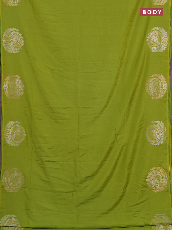 Semi chanderi saree light green with plain body and zari woven border