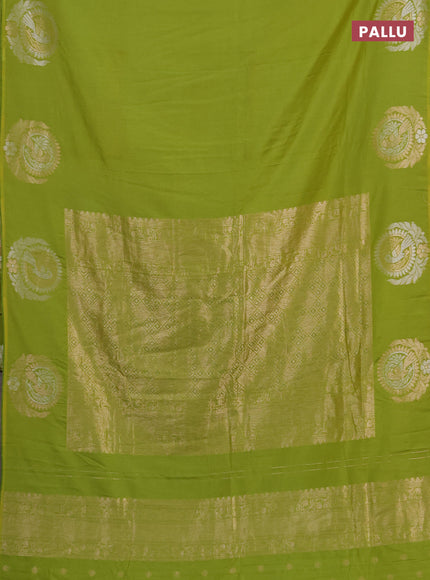 Semi chanderi saree light green with plain body and zari woven border