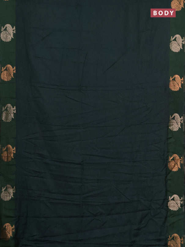 Semi chanderi saree bottle green with plain body and zari woven border