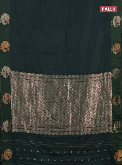 Semi chanderi saree bottle green with plain body and zari woven border