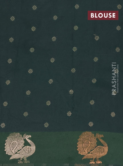 Semi chanderi saree bottle green with plain body and zari woven border
