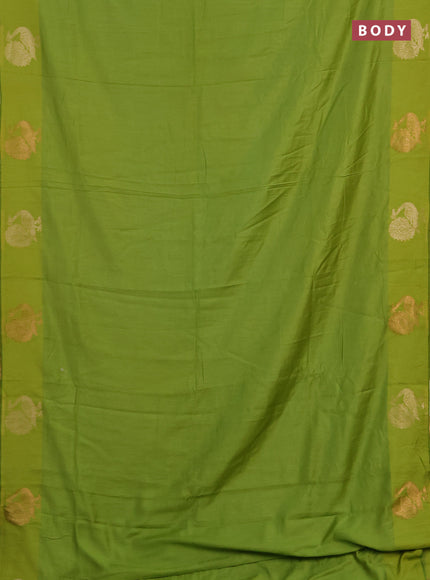 Semi chanderi saree light green with plain body and zari woven border