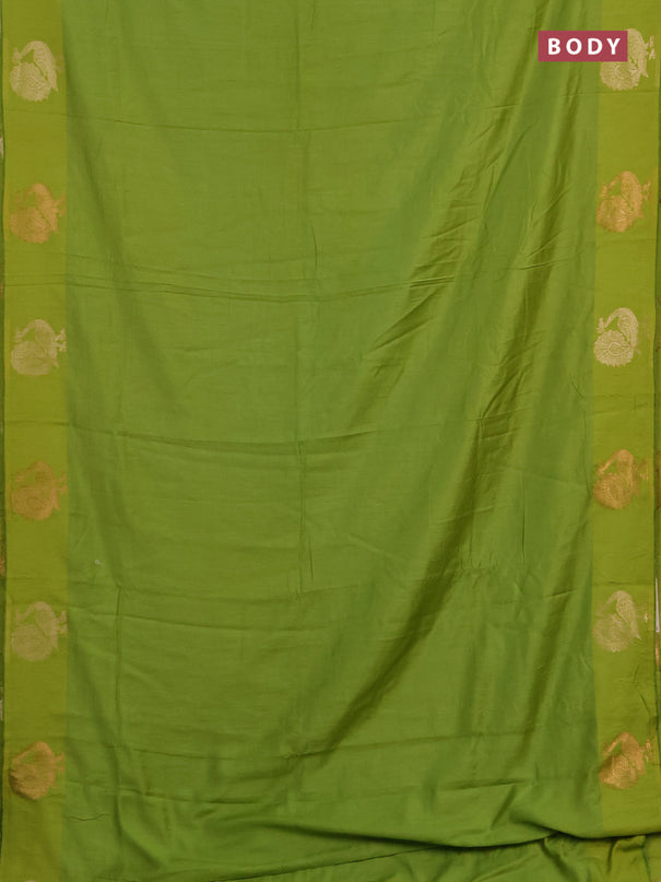 Semi chanderi saree light green with plain body and zari woven border