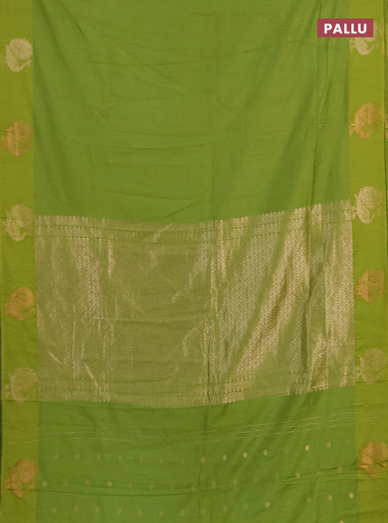 Semi chanderi saree light green with plain body and zari woven border