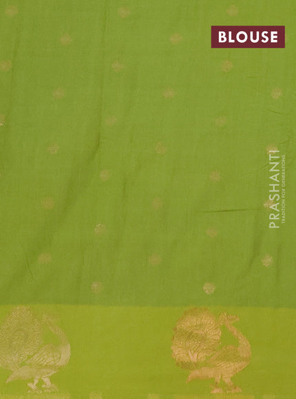 Semi chanderi saree light green with plain body and zari woven border