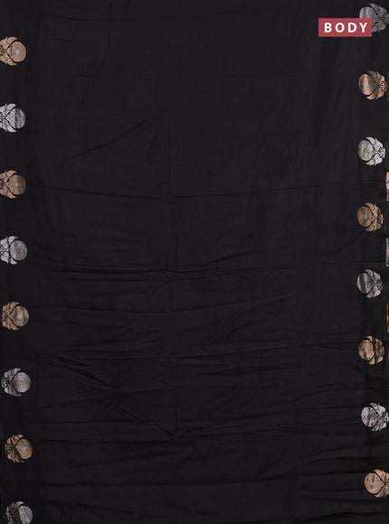 Semi chanderi saree black with plain body and zari woven border