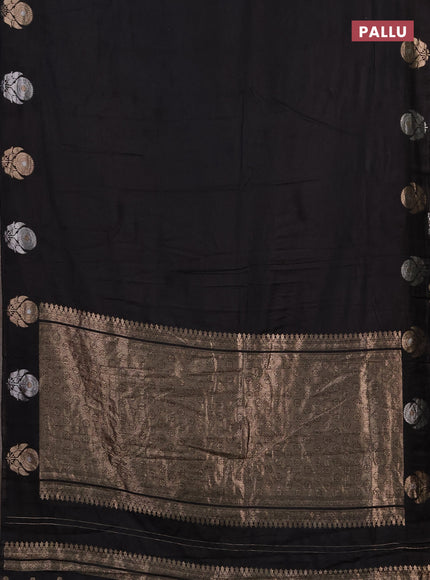 Semi chanderi saree black with plain body and zari woven border