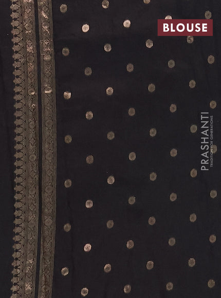 Semi chanderi saree black with plain body and zari woven border