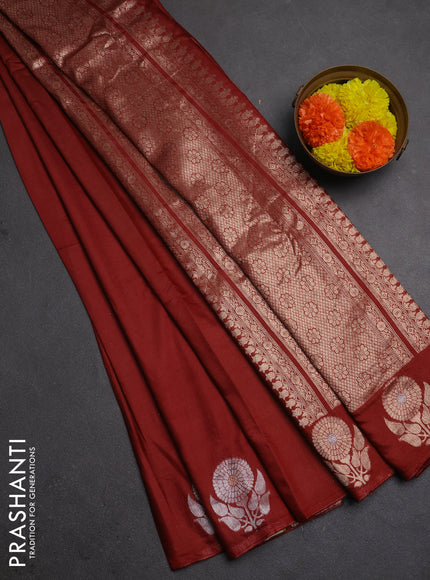 Semi chanderi saree maroon with plain body and zari woven border