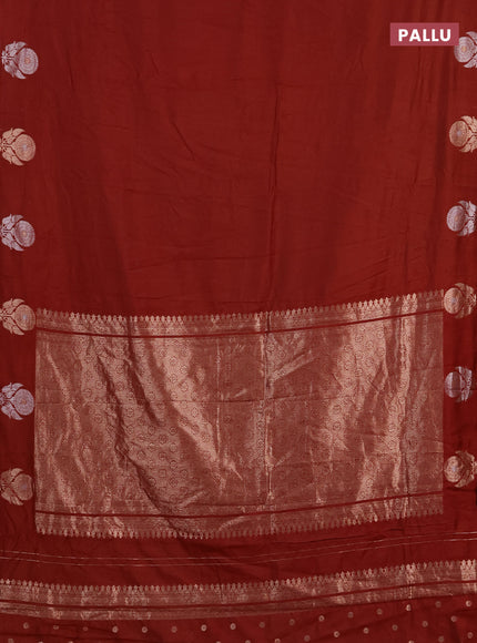Semi chanderi saree maroon with plain body and zari woven border