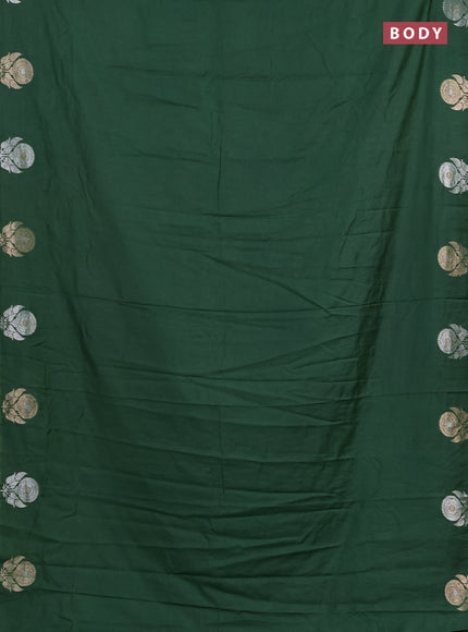 Semi chanderi saree green with plain body and zari woven border