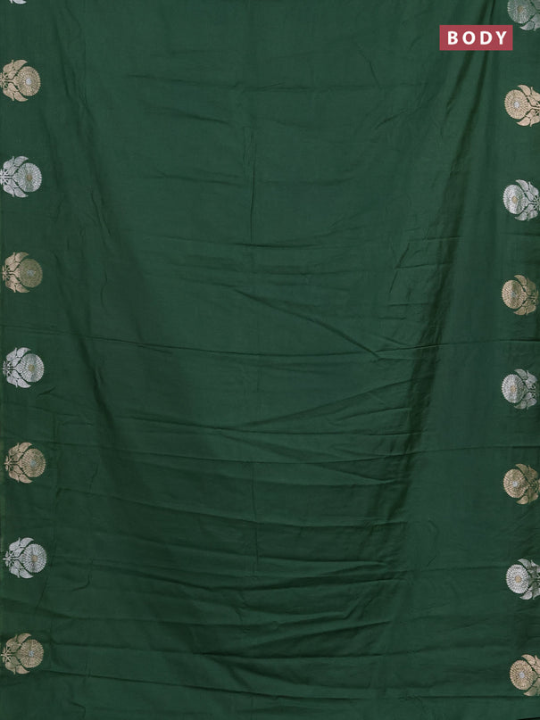 Semi chanderi saree green with plain body and zari woven border