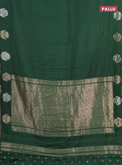 Semi chanderi saree green with plain body and zari woven border