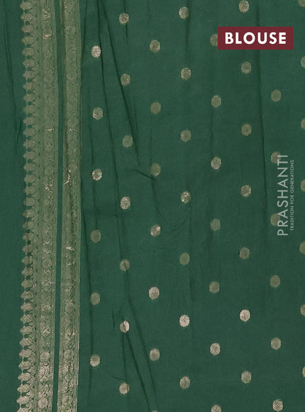 Semi chanderi saree green with plain body and zari woven border
