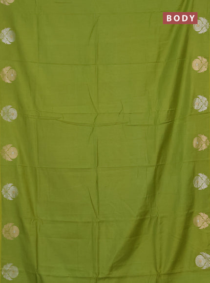 Semi chanderi saree light green with plain body and zari woven border