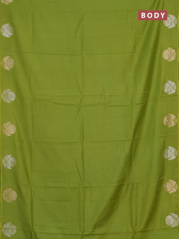 Semi chanderi saree light green with plain body and zari woven border