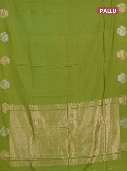 Semi chanderi saree light green with plain body and zari woven border