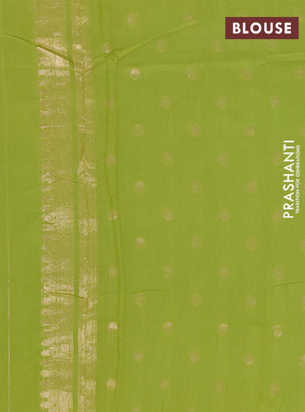 Semi chanderi saree light green with plain body and zari woven border
