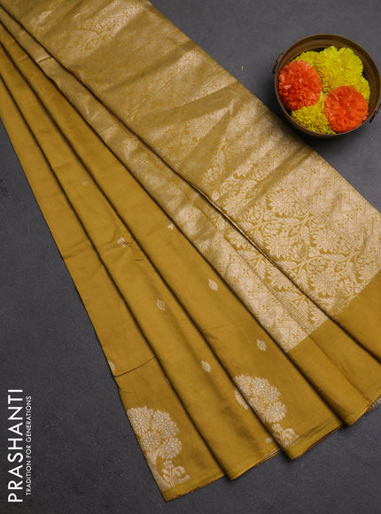 Semi chanderi saree mustard yellow with allover zari woven buttas and zari woven border