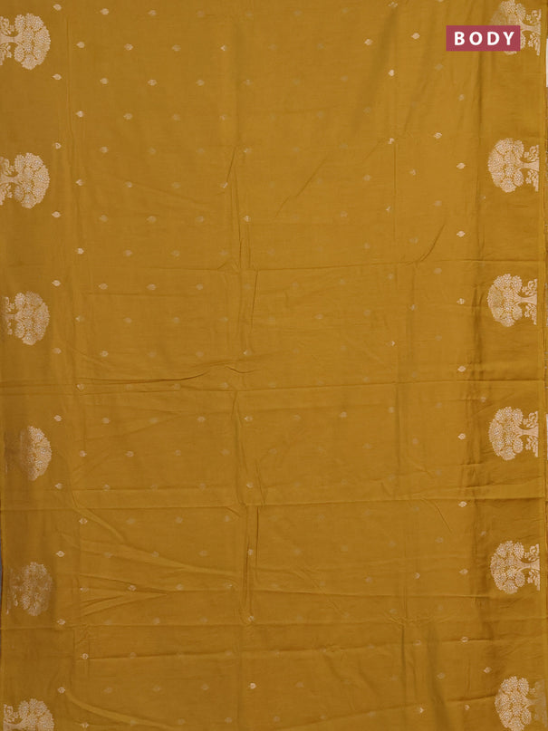 Semi chanderi saree mustard yellow with allover zari woven buttas and zari woven border