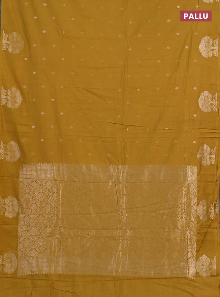 Semi chanderi saree mustard yellow with allover zari woven buttas and zari woven border