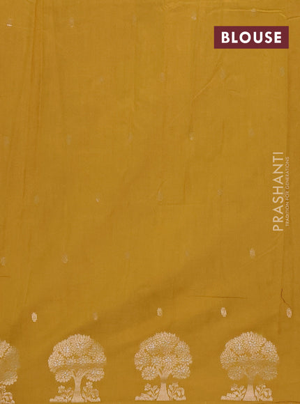 Semi chanderi saree mustard yellow with allover zari woven buttas and zari woven border