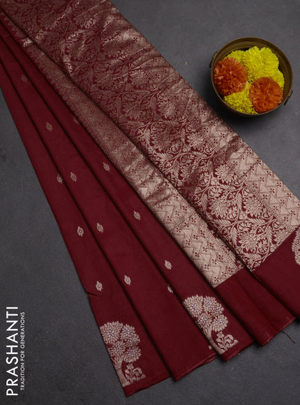 Semi chanderi saree maroon with allover zari woven buttas and zari woven border